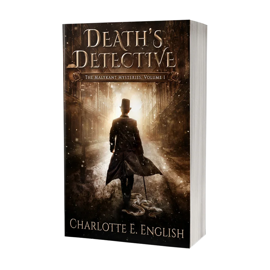 Death's Detective paperback cover — Malykant Mysteries fantasy mystery by Charlotte E. English