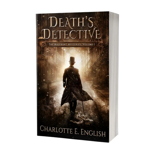 Death's Detective paperback cover — Malykant Mysteries fantasy mystery by Charlotte E. English