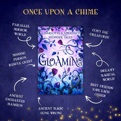 Genre and trope highlights for Gloaming, a Wonder Tales fae cosy fairytale novel by Charlotte E. English