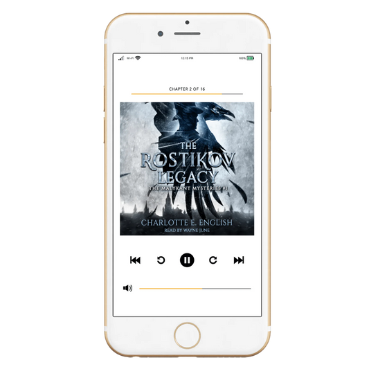 The Rostikov Legacy audiobook cover — Malykant Mysteries fantasy mystery by Charlotte E. English
