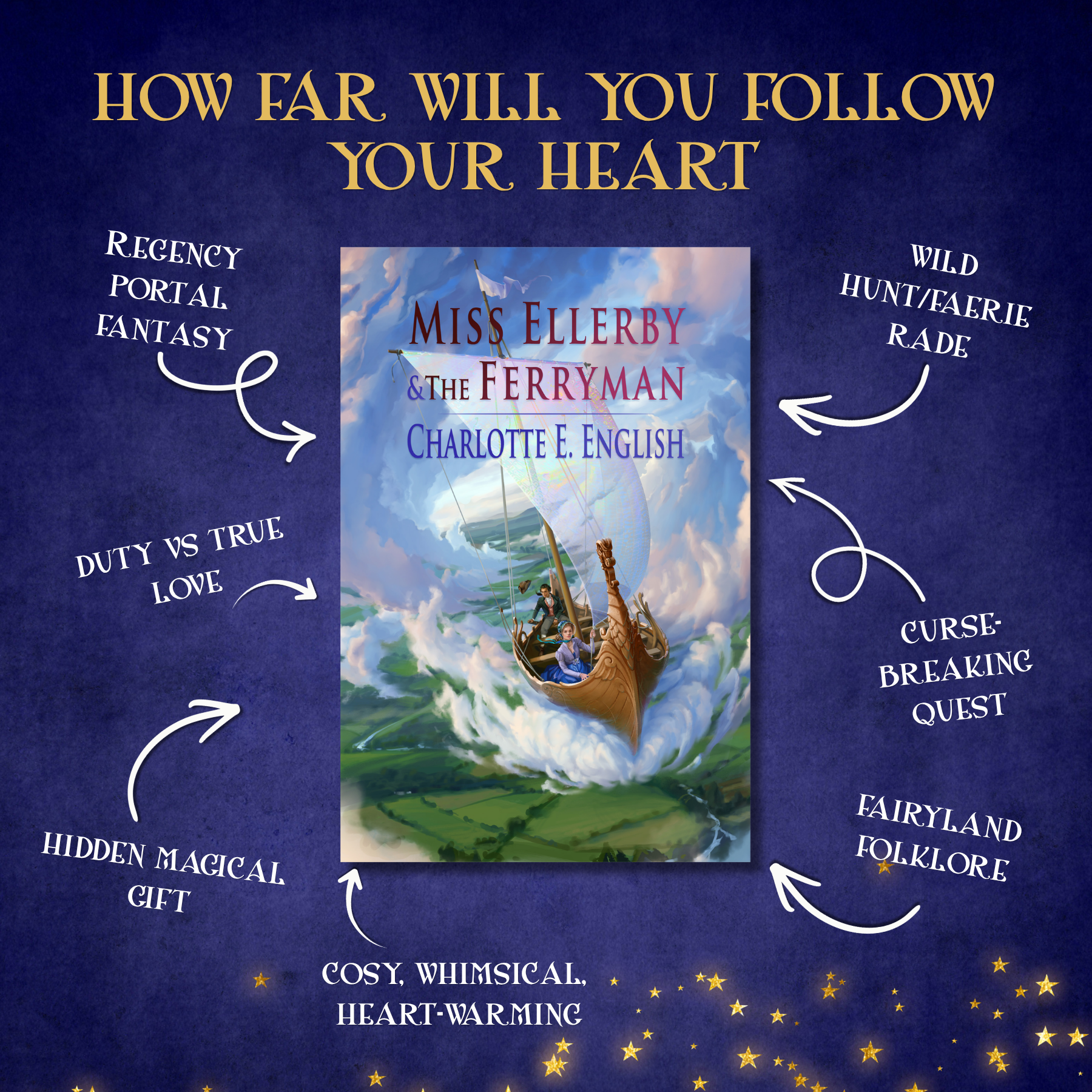 Genre and trope highlights for Miss Ellerby and the Ferryman, a Tales of Aylfenhame fae cosy fairytale novel