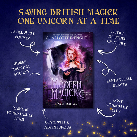 Genre and trope highlights for Modern Magick, Volume 4, a Modern Magick cosy urban fantasy novel by Charlotte E. English