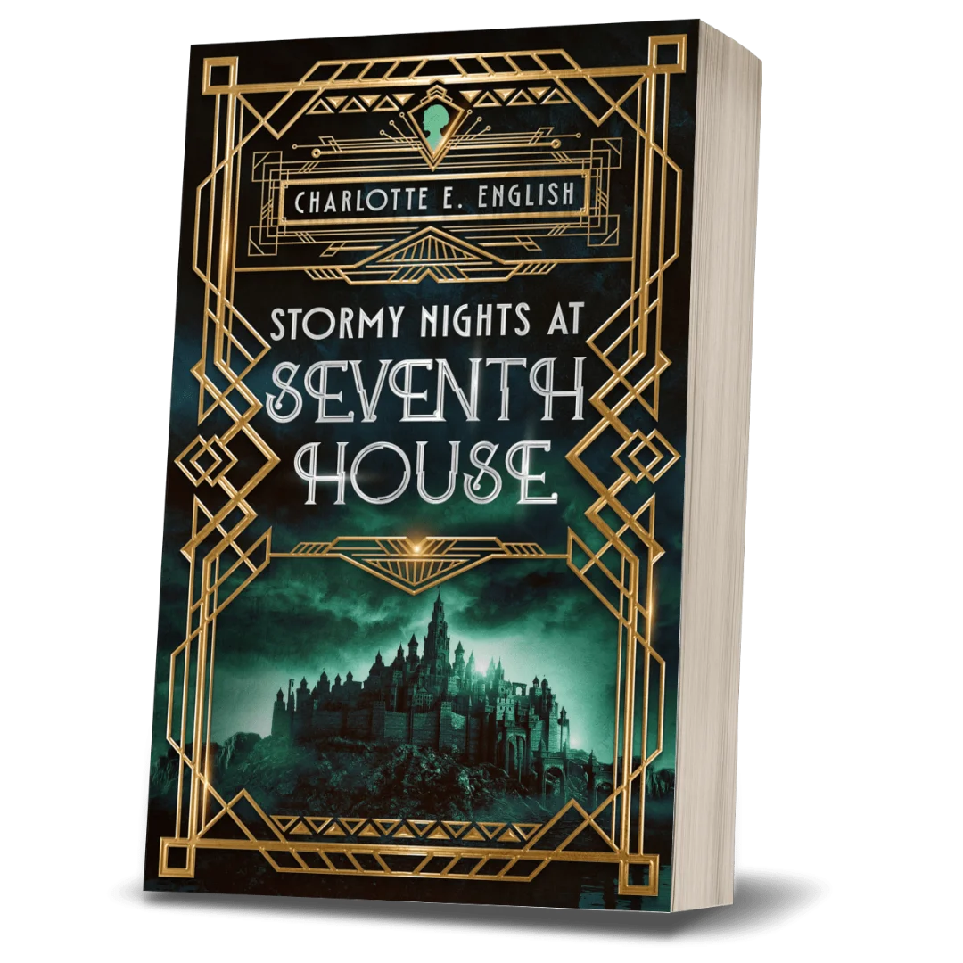 Stormy Nights at Seventh House paperback cover — Chronicles of Vexx cosy gothic fantasy by Charlotte E. English