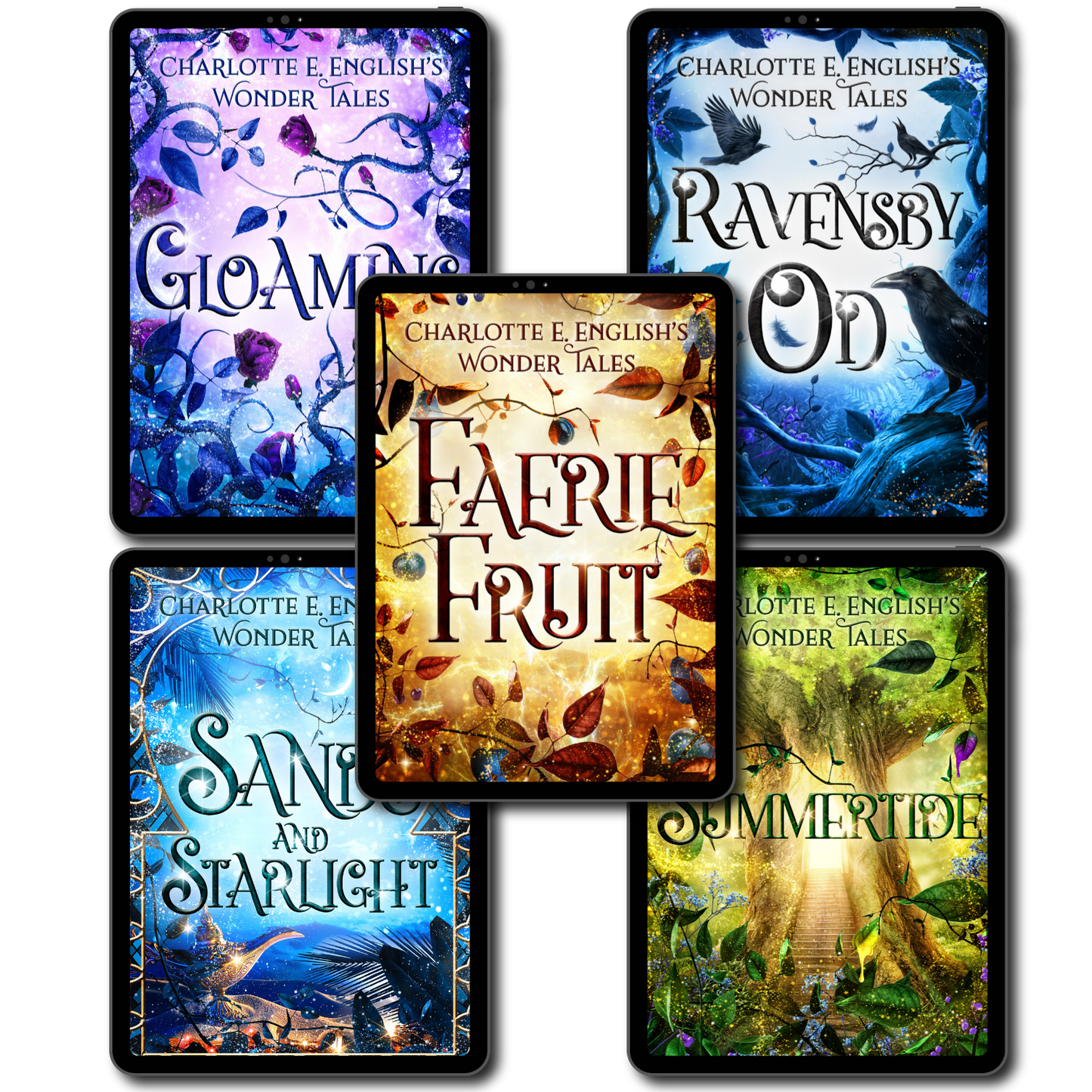 Wonder Tales 1-5 bundle cover — Wonder Tales fae cosy fairytale by Charlotte E. English