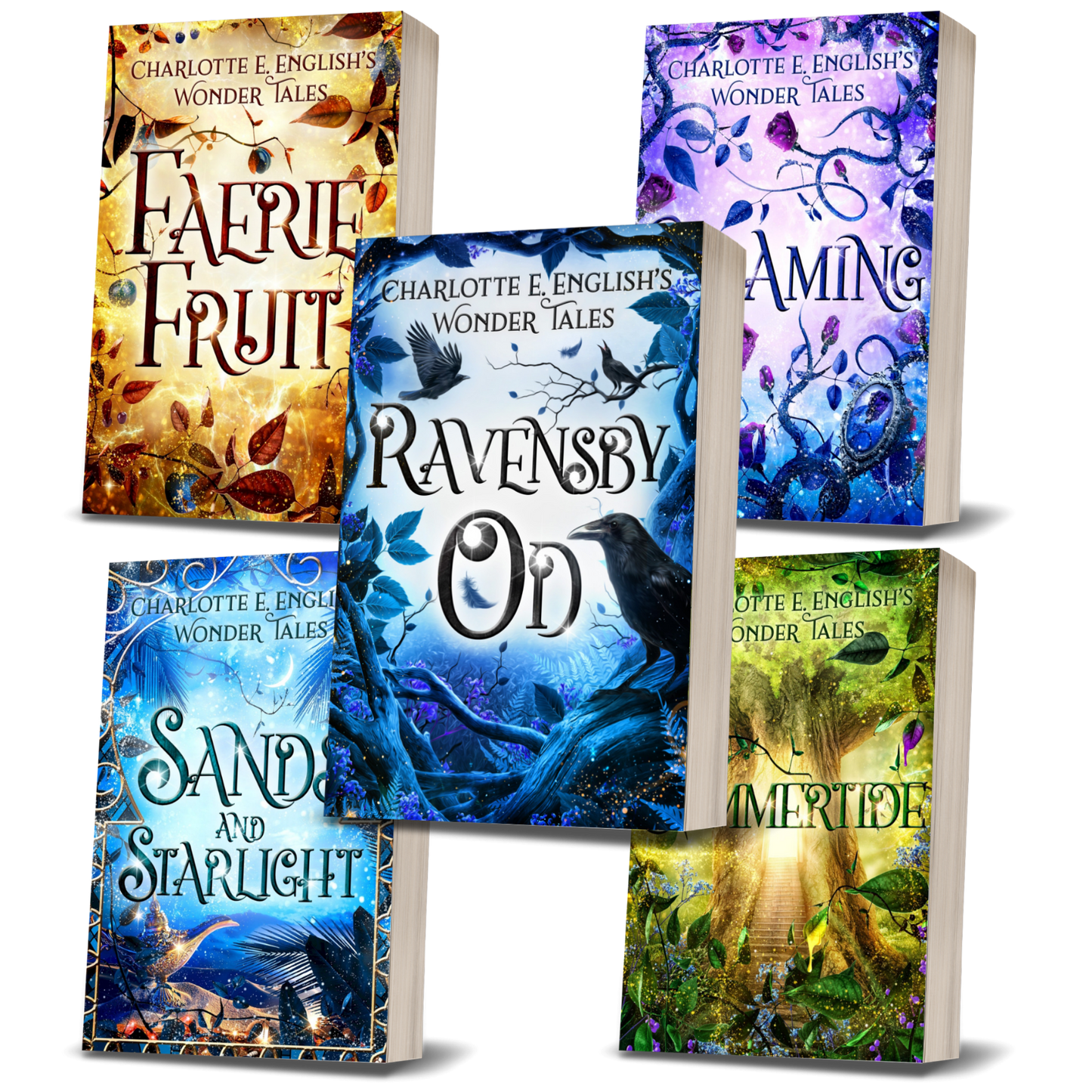 Wonder Tales 1-5 bundle cover — Wonder Tales fae cosy fairytale by Charlotte E. English