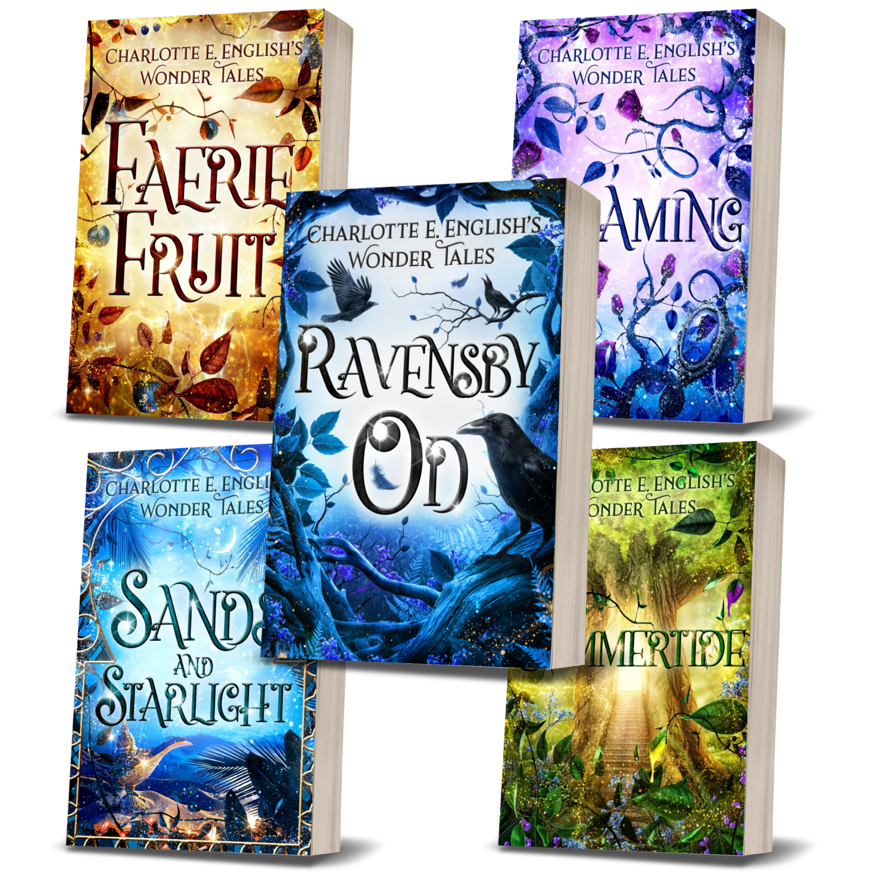 Wonder Tales 1-5 bundle cover — Wonder Tales fae cosy fairytale by Charlotte E. English