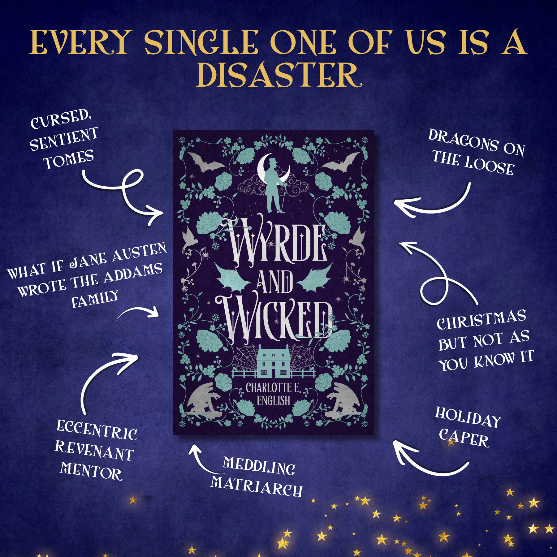 Genre and trope highlights for Wyrde and Wicked, a House of Werth cosy gothic fantasy novel by Charlotte E. English