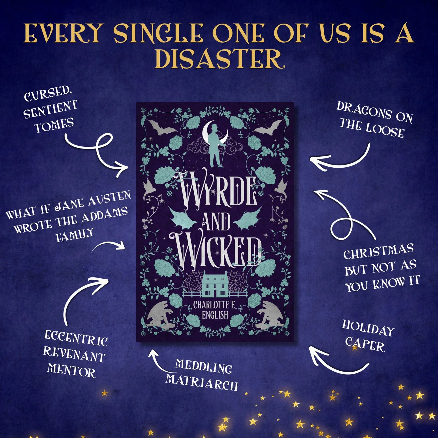 Genre and trope highlights for Wyrde and Wicked, a House of Werth cosy gothic fantasy novel by Charlotte E. English